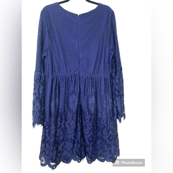 Lane Bryant Blue Lace Feminine Party Holiday Dress with Bell Sleeves Size 16 - Picture 2 of 16